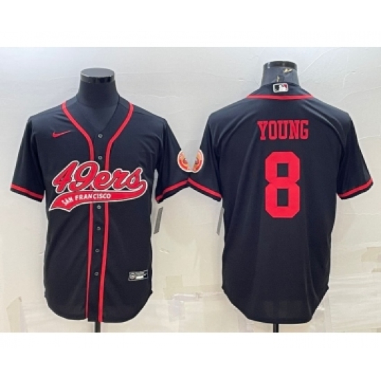 Men's San Francisco 49ers #8 Steve Young Black With Patch Cool Base Stitched Baseball Jersey - Ujersey