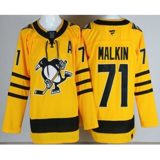 Men's Pittsburgh Penguins #71 Evgeni Malkin Yellow Alternate Authentic Jersey - Ujersey