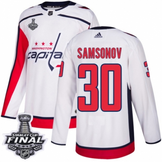 Men's Adidas Washington Capitals #30 Ilya Samsonov Authentic White Away 2018 Stanley Cup Final NHL Jersey - Ujersey