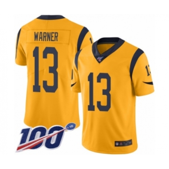 Men's Los Angeles Rams #13 Kurt Warner Limited Gold Rush Vapor Untouchable 100th Season Football Jersey - Ujersey