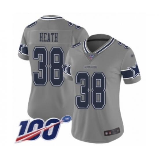 Women's Dallas Cowboys #38 Jeff Heath Limited Gray Inverted Legend 100th Season Football Jersey - Ujersey