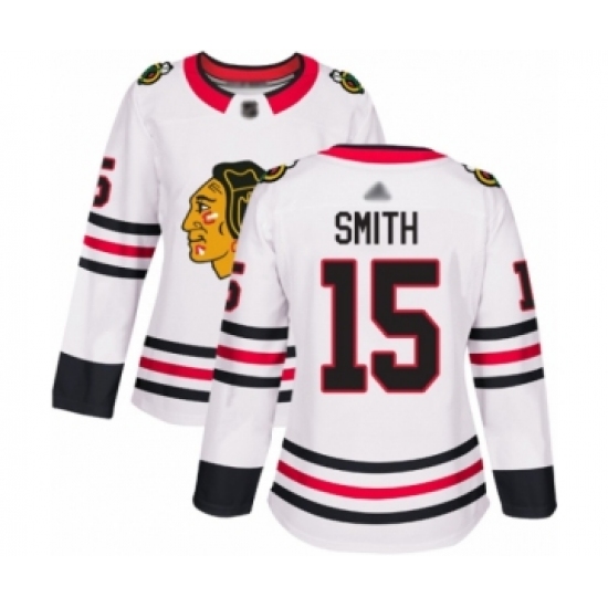 Women's Chicago Blackhawks #15 Zack Smith Authentic White Away Hockey Jersey - Ujersey