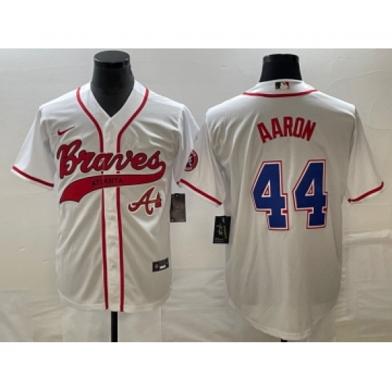 Men's Atlanta Braves #44 Hank Aaron White Cool Base Stitched Baseball Jersey1 - Ujersey