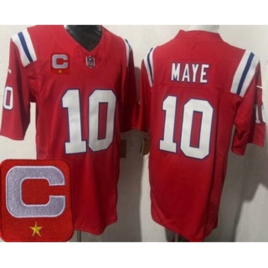 Men's New England Patriots #10 Drake Maye Limited Red Captain FUSE Vapor Jersey - Ujersey