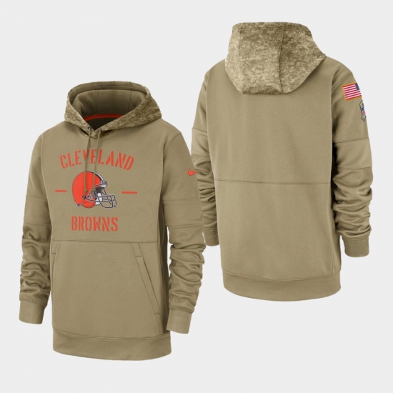 Men's Cleveland Browns Tan 2019 Salute to Service Sideline Therma Pullover Hoodie - Ujersey NHL