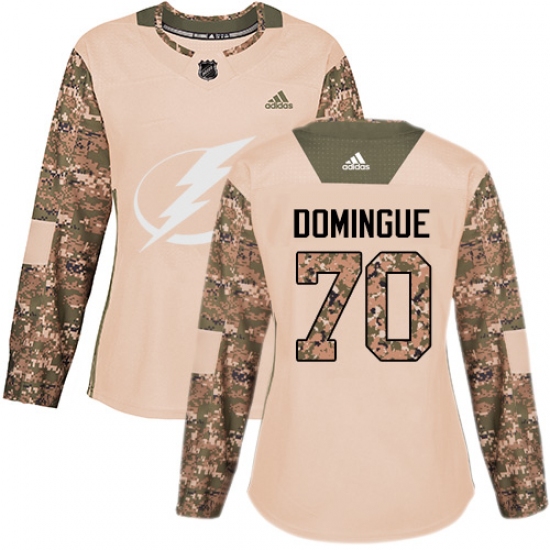 Women's Adidas Tampa Bay Lightning #70 Louis Domingue Authentic Camo Veterans Day Practice NHL Jersey - Ujersey