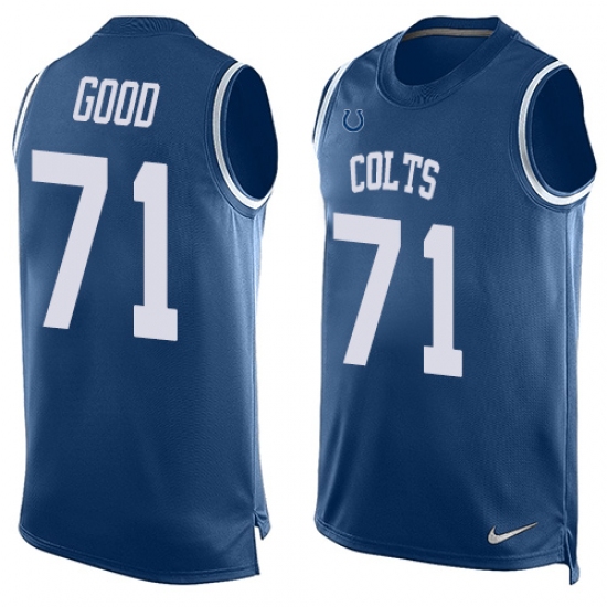 Men's Nike Indianapolis Colts #71 Denzelle Good Limited Royal Blue Player Name & Number Tank Top NFL Jersey - Ujersey