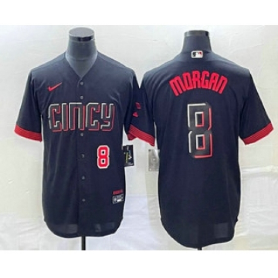 Men's Cincinnati Reds #8 Joe Morgan Number Black 2023 City Connect Cool Base Stitched Jersey - Ujersey
