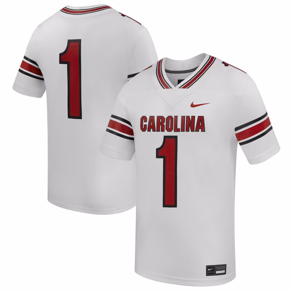 Men's Nike #1 White South Carolina Gamecocks Road Replica Football Jersey