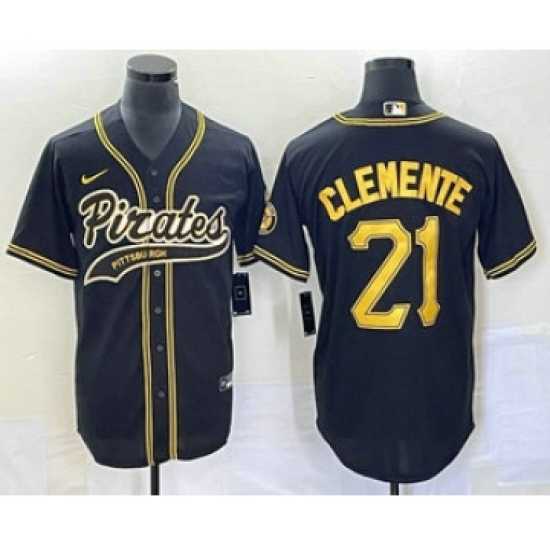 Men's Pittsburgh Pirates #21 Roberto Clemente Black Cool Base Stitched Baseball Jersey - Ujersey