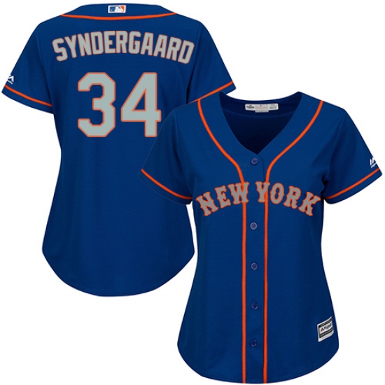Women's Majestic New York Mets #34 Noah Syndergaard Authentic Royal Blue Alternate Road Cool Base MLB Jersey - Ujersey