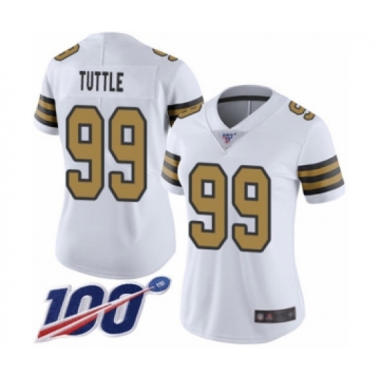 Women's New Orleans Saints #99 Shy Tuttle Limited White Rush Vapor Untouchable 100th Season Football Jersey - Ujersey