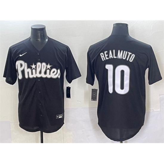 Men's Philadelphia Phillies #10 J.T. Realmuto Black Lights Out Limited Stitched Baseball Jersey - Ujersey
