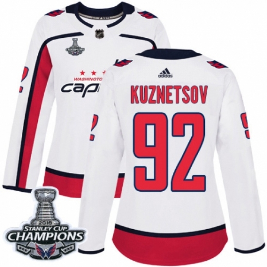 Women's Adidas Washington Capitals #92 Evgeny Kuznetsov Authentic White Away 2018 Stanley Cup Final Champions NHL Jersey - Ujersey
