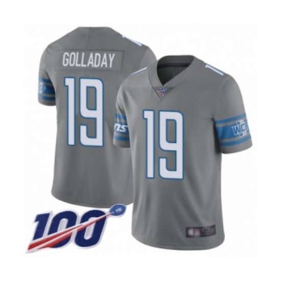 Men's Detroit Lions #19 Kenny Golladay Limited Steel Rush Vapor Untouchable 100th Season Football Jersey - Ujersey