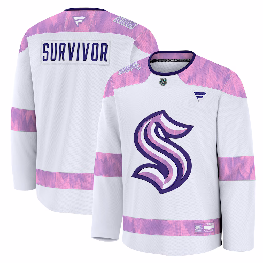Men's Seattle Kraken Fanatics White Hockey Fights Cancer Survivor Practice Jersey