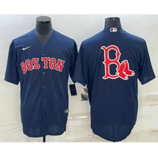 Men's Boston Red Sox Big Logo Navy Blue Stitched MLB Cool Base Nike Jersey - Ujersey
