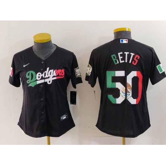 Women's Los Angeles Dodgers #50 Mookie Betts Mexico Black Cool Base Stitched Jersey - Ujersey