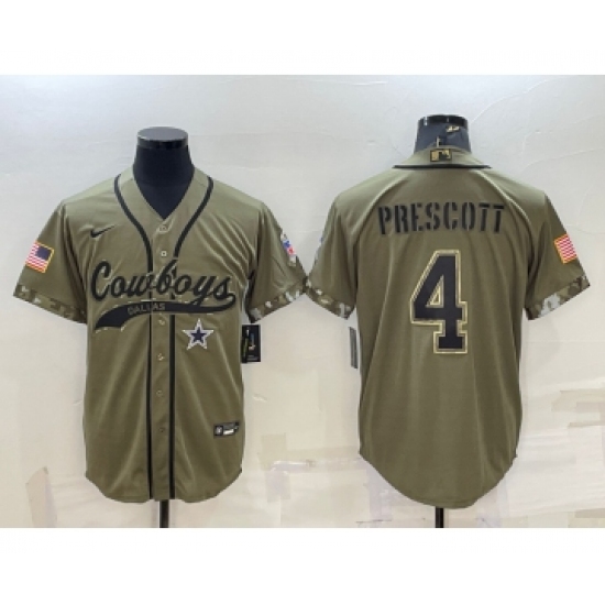 Men's Dallas Cowboys #4 Dak Prescott 2022 Olive Salute to Service Cool Base Stitched Baseball Jersey - Ujersey