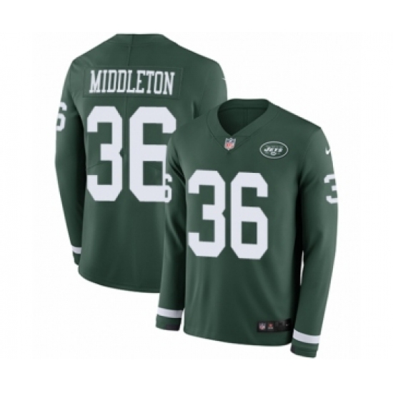 Youth Nike New York Jets #36 Doug Middleton Limited Green Therma Long Sleeve NFL Jersey - Ujersey