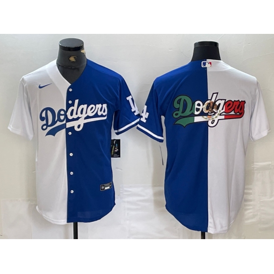 Men's Los Angeles Dodgers Big Logo White Blue Two Tone Stitched Baseball Jerseys - Ujersey