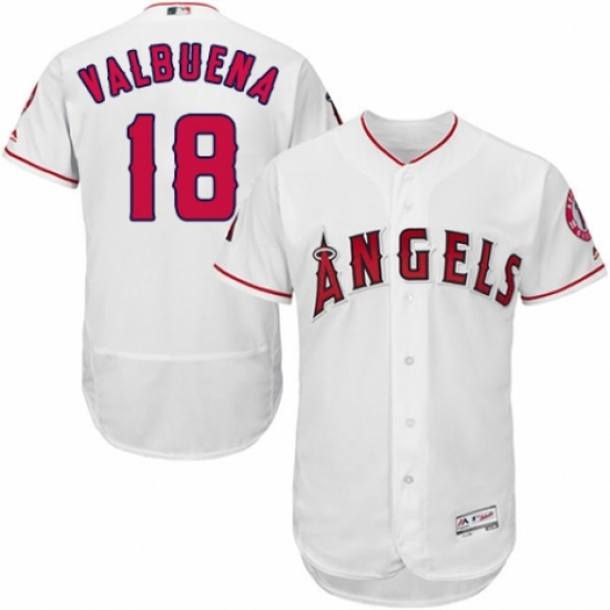 Men's Majestic Los Angeles Angels of Anaheim #18 Luis Valbuena White Home Flex Base Authentic Collection MLB Jersey - Ujersey