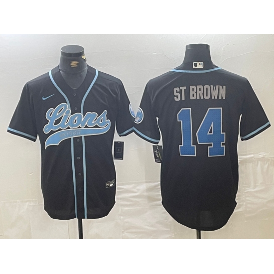 Men's Detroit Lions #14 Amon-Ra St. Brown Black Cool Base Stitched Baseball Jersey - Ujersey