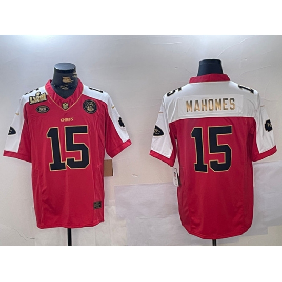 Men's Kansas City Chiefs #15 Patrick Mahomes Red With Gold Super Bowl LVIII Patch Limited Stitched Football Jersey - Ujersey