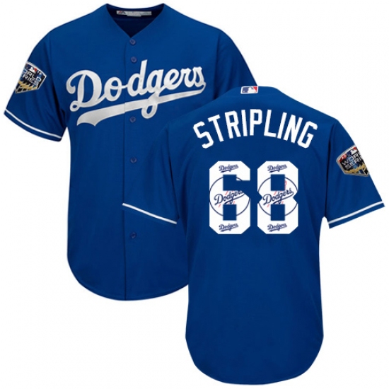Men's Majestic Los Angeles Dodgers #68 Ross Stripling Authentic Royal Blue Team Logo Fashion Cool Base 2018 World Series MLB Jersey - Ujersey
