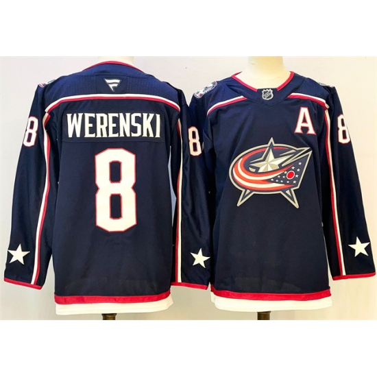 Men's Columbus Blue Jackets #8 Zach Werenski Navy With A Stitched Hockey Jersey - Ujersey