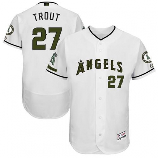 Men's Majestic Los Angeles Angels of Anaheim #27 Mike Trout White Memorial Day Authentic Collection Flex Base MLB Jersey - Ujersey