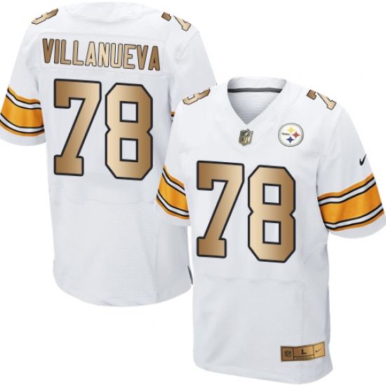 Men's Nike Pittsburgh Steelers #78 Alejandro Villanueva Elite White/Gold NFL Jersey - Ujersey