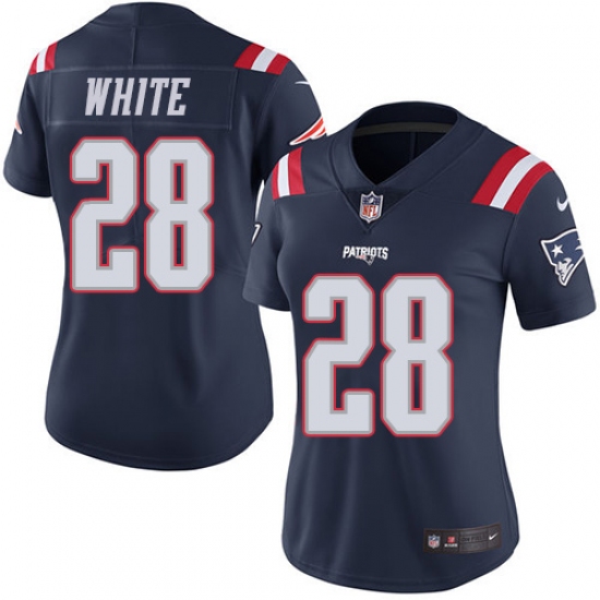 Women's Nike New England Patriots #28 James White Limited Navy Blue Rush Vapor Untouchable NFL Jersey - Ujersey