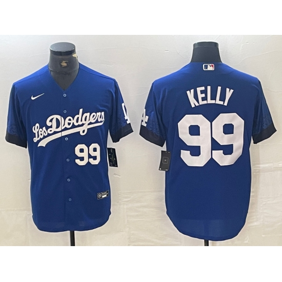 Men's Los Angeles Dodgers #99 Joe Kelly Number Blue 2021 City Connect Cool Base Stitched Jerseys - Ujersey