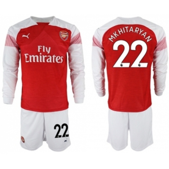 Arsenal #22 Mkhitaryan Red Home Long Sleeves Soccer Club Jersey