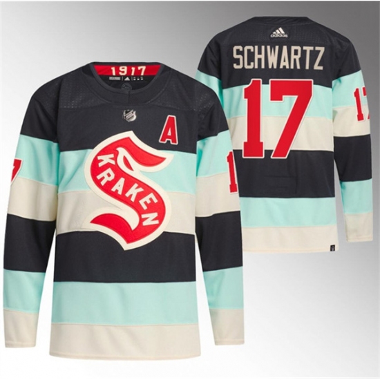 Men's Seattle Kraken #17 Jaden Schwartz Deep Sea Blue 2024 Winter Classic Primegreen Stitched Jersey - Ujersey