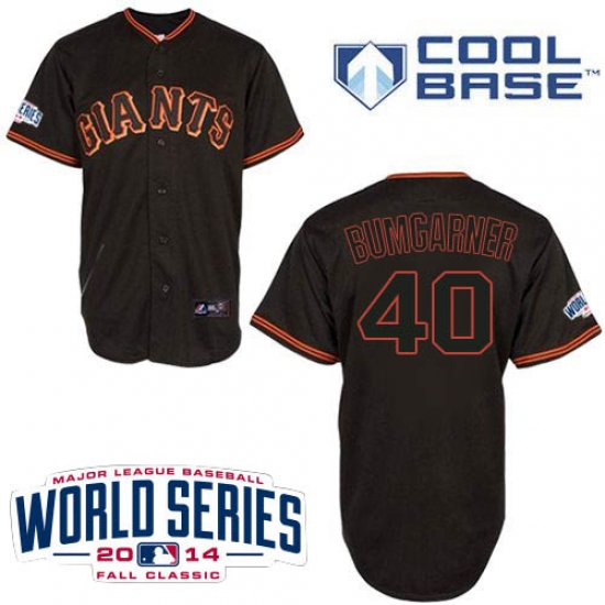 Youth Majestic San Francisco Giants #40 Madison Bumgarner Authentic Black Cool Base w/2014 World Series Patch MLB Jersey - Ujersey