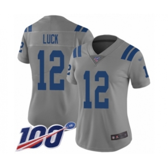 Women's Indianapolis Colts #12 Andrew Luck Limited Gray Inverted Legend 100th Season Football Jersey - Ujersey