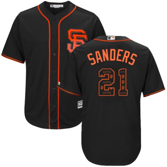 Men's Majestic San Francisco Giants #21 Deion Sanders Authentic Black Team Logo Fashion Cool Base MLB Jersey - Ujersey