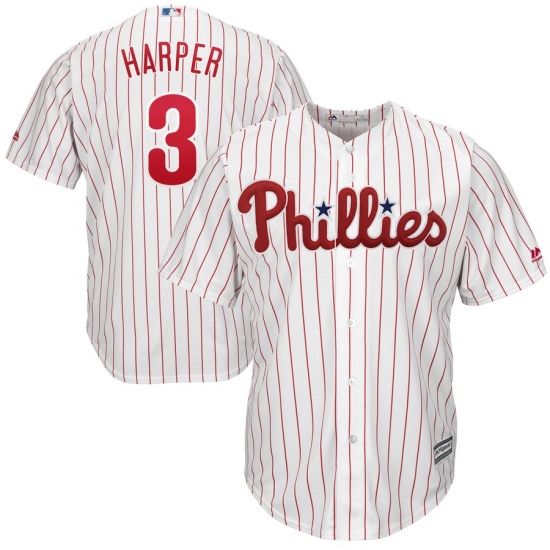 Youth Philadelphia Phillies #3 Bryce Harper Majestic WhiteRed Strip Home Official Cool Base Player Jersey - Ujersey