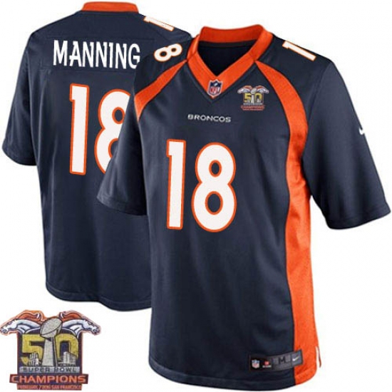Youth Nike Denver Broncos #18 Peyton Manning Elite Navy Blue Alternate Super Bowl 50 Champions NFL Jersey - Ujersey