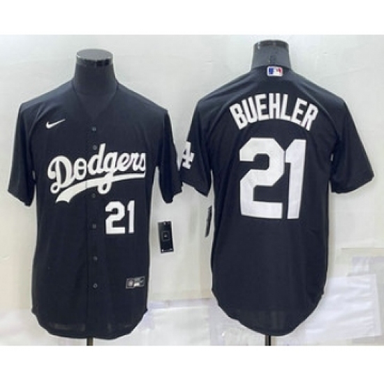 Men's Los Angeles Dodgers #21 Walker Buehler Number Black Turn Back The Clock Stitched Cool Base Jersey - Ujersey