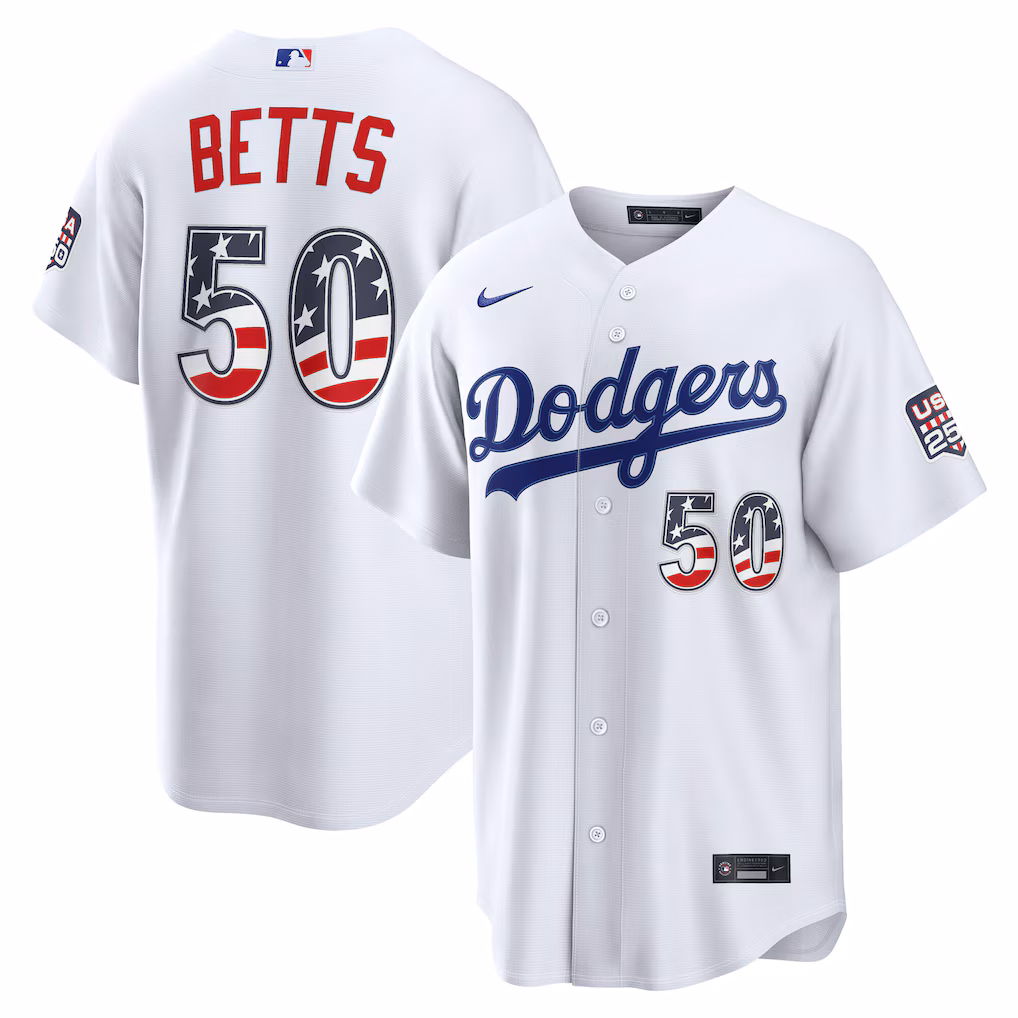 Men's Los Angeles Dodgers Mookie Betts Nike White USA 250 Fourth of July Home Stadium Jersey - Ujersey NHL