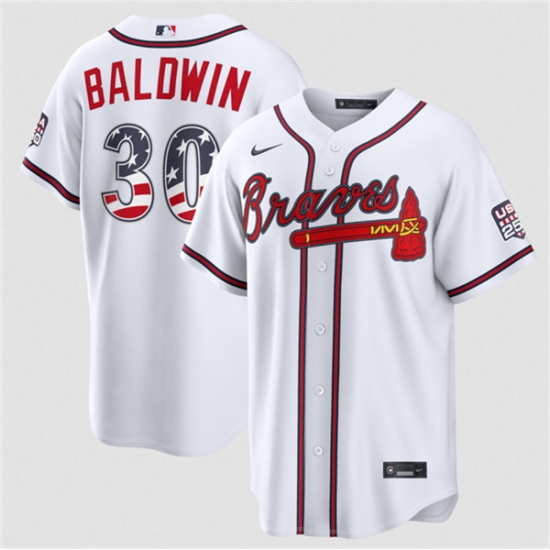 Men's Atlanta Braves #30 Drake Baldwin White USA 250 Fourth of July Home Stadium Stitched Baseball Jersey - Ujersey