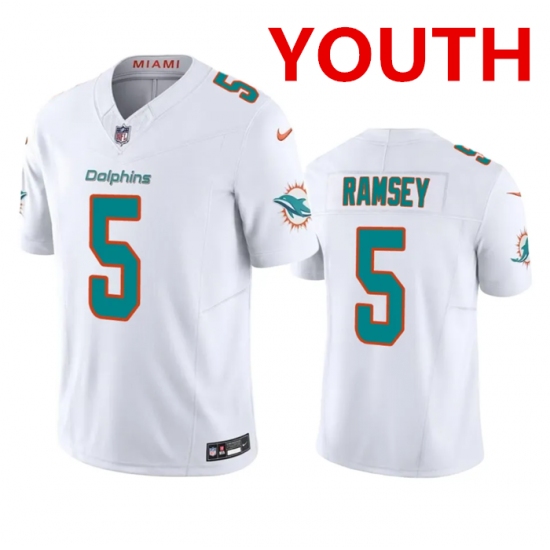 Youth Miami Dolphins #5 Jalen Ramsey White 2023 F.U.S.E Vapor Limited Stitched Football Jersey - Ujersey