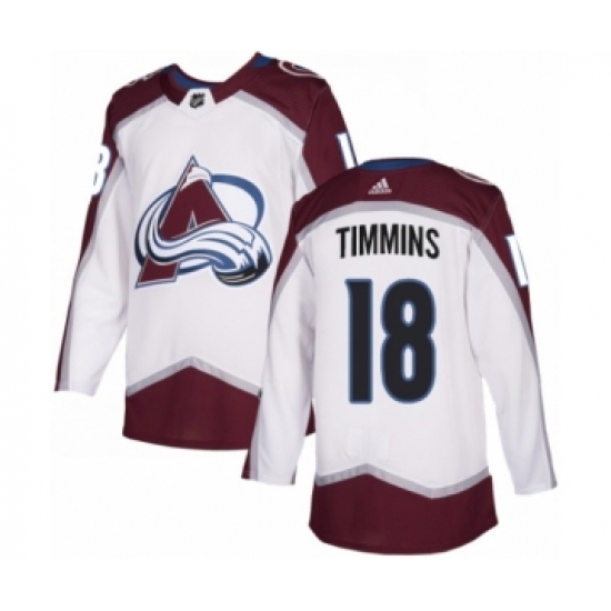 Men's Adidas Colorado Avalanche #18 Conor Timmins Authentic White Away NHL Jersey - Ujersey