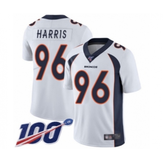 Men's Denver Broncos #96 Shelby Harris White Vapor Untouchable Limited Player 100th Season Football Jersey - Ujersey
