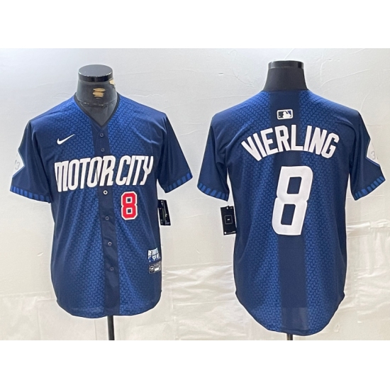 Men's Detroit Tigers #8 Matt Vierling Number Navy 2024 City Connect Cool Base Limited Stitched Jersey - Ujersey