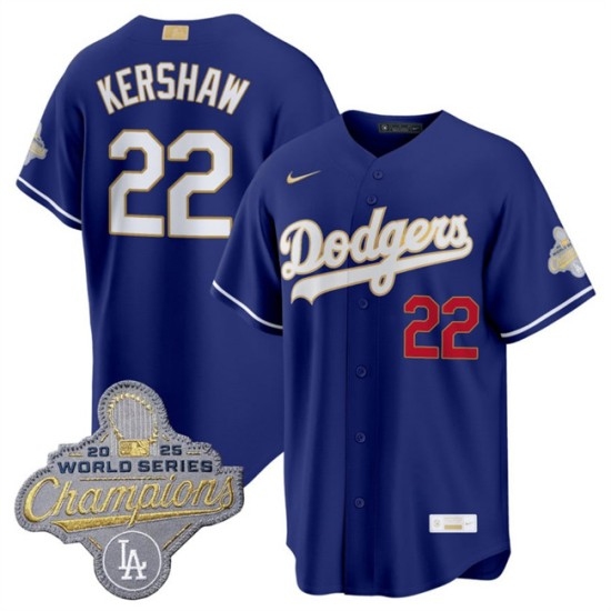 Men's Los Angeles Dodgers #22 Clayton Kershaw Royal 2026 Alternate Gold Collection Stadium Stitched Baseball Jersey - Ujersey