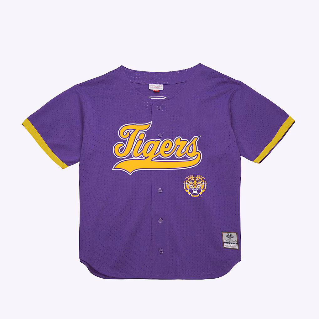 Men's Mitchell & Ness Purple LSU Tigers Mesh Button-Up Batting Practice Baseball Jersey - Ujersey Shop